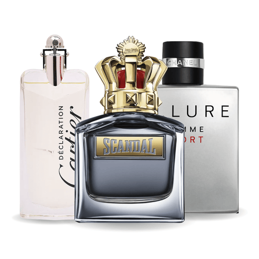 Sada 3 parfémů perfumes Allure Homme Sports, Jean Paul Gaultier Scandal, Cartier Declaration 100ml
